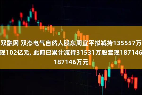 双融网 双杰电气自然人股东周宜平拟减持135557万股套现102亿元, 此前已累计减持31531万股套现187146万元